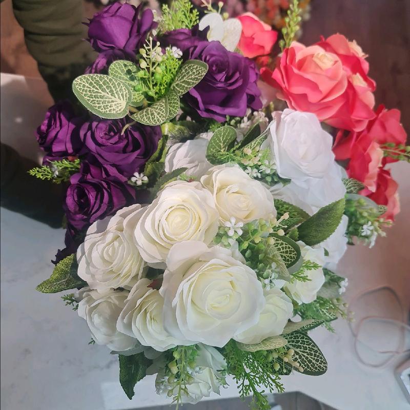 beatiful Artificial Decoration flower 10 rose  Bunch for r white cream purple double tone pink  beautiful Artificial flowers 4