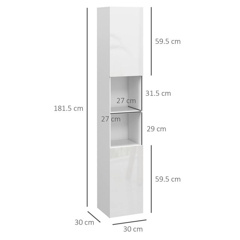 Tall Slim White High Gloss Bathroom Cabinet with Multi Storage by Kleankin 2