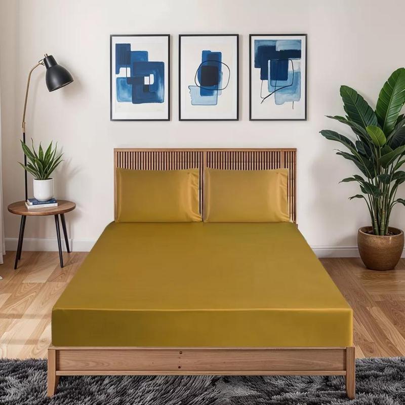 3Pcs Luxury Silk Satin Fitted Sheet Set – 40cm Deep Pocket Mattress Cover + Pillowcases (Single/Double/King) 7