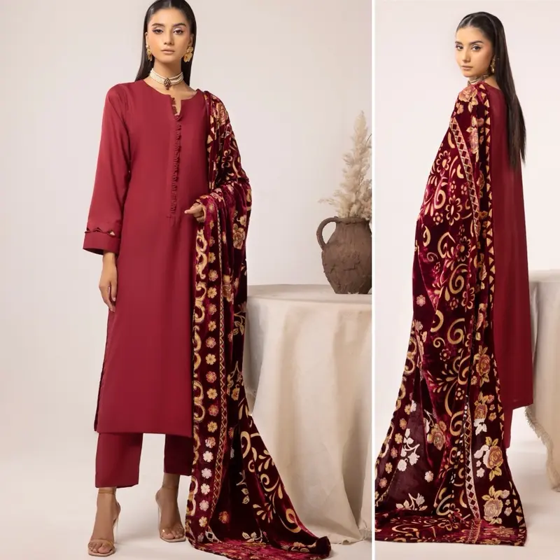 Soft Dhanak kameez with Plachi shawl - Autumn/Winter Collection - Womenswear 1