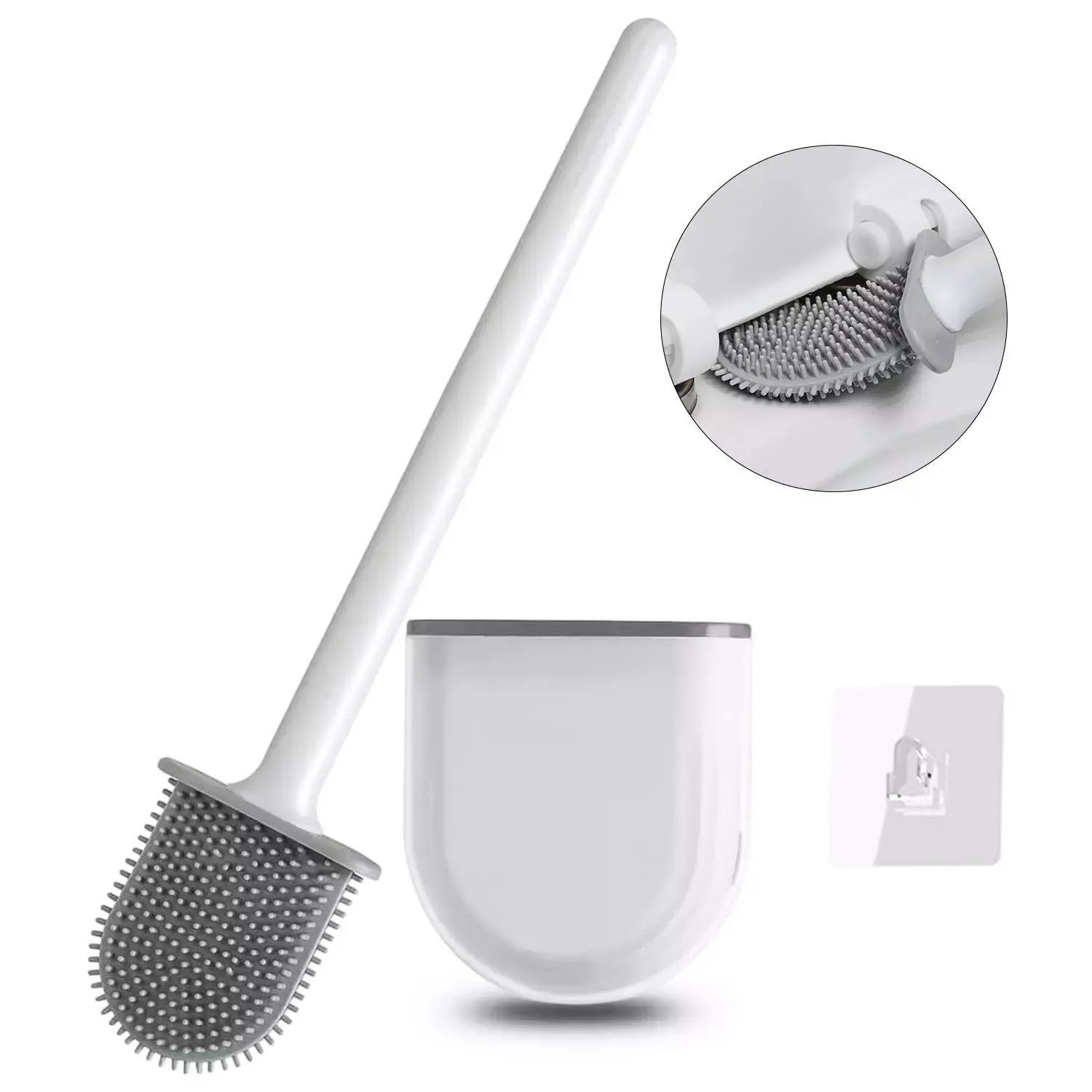 Wall Mounted Toilet Brush Set with Silicone Flat Brush Head for Effortless Cleaning