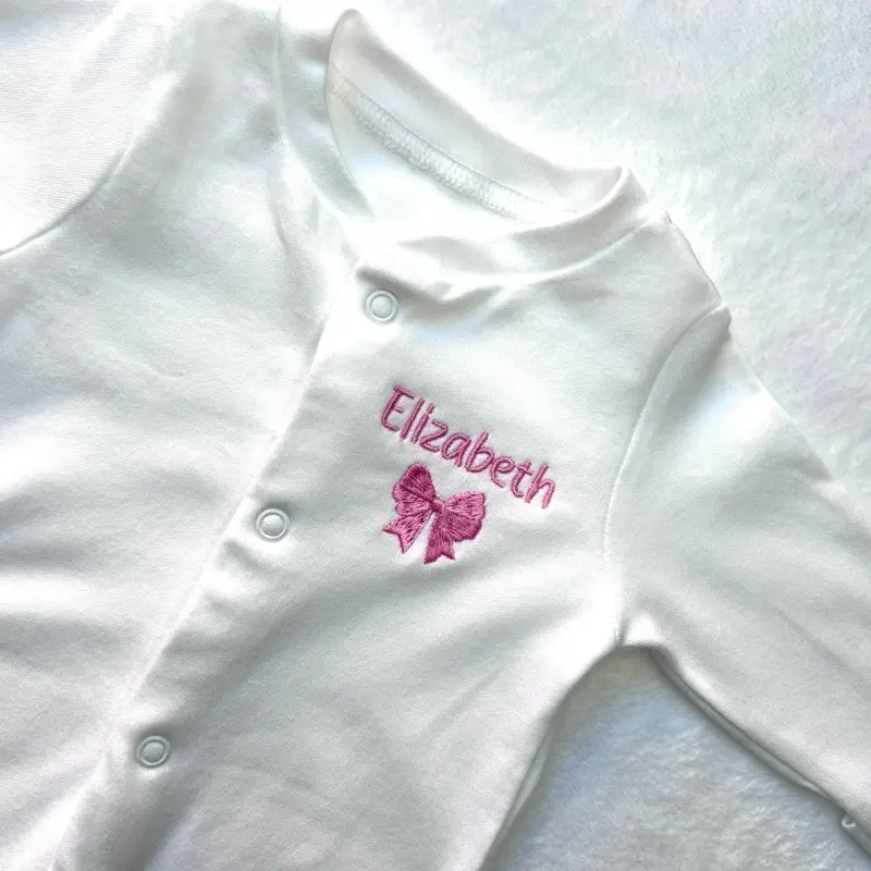 Beautifully Personalised Name With Ribbon Sleepsuit 0