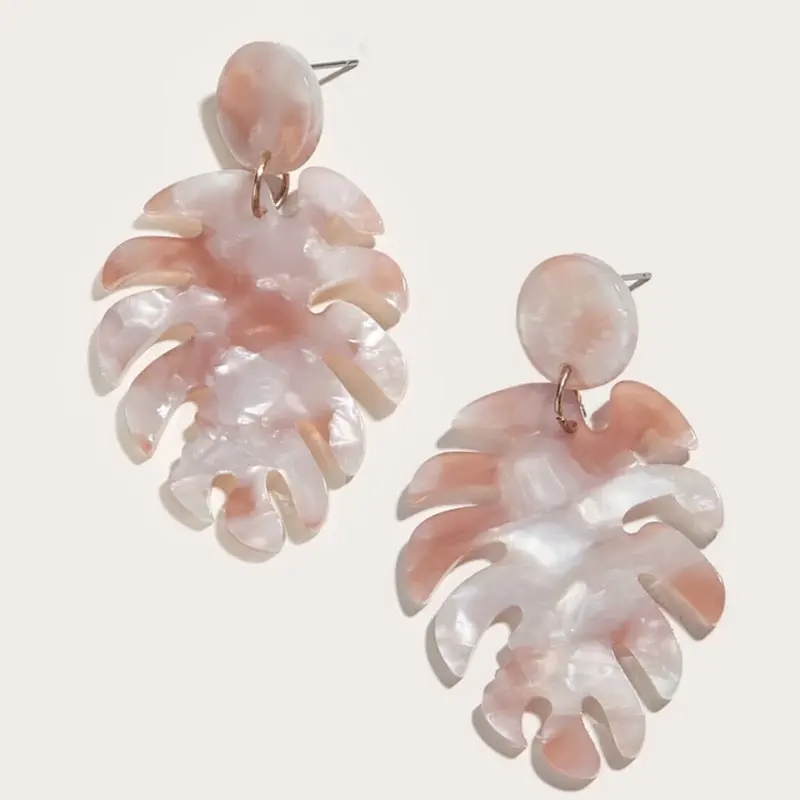 Pink Monstera Acrylic Resin Earrings for Women 0