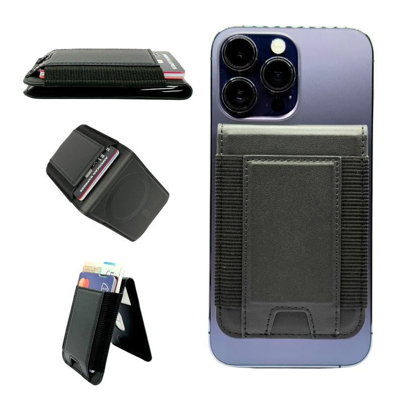 iPhone Wallet Holder | Magnetic Leather Card Wallet for iPhone 15/14/13/12 Series, Black, 6 Cards, RFID Blocking Technology - Smartphone, Foldable 1