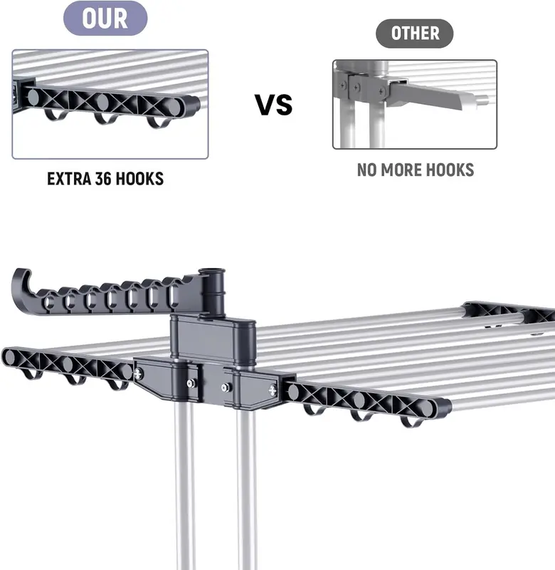 3-Tier Adjustable Rolling Clothes Drying Rack - Large Stainless Steel Laundry Hanger with Foldable Wings and Casters | Versatile Indoor/Outdoor Garment Dryer Accessories Hangable 4