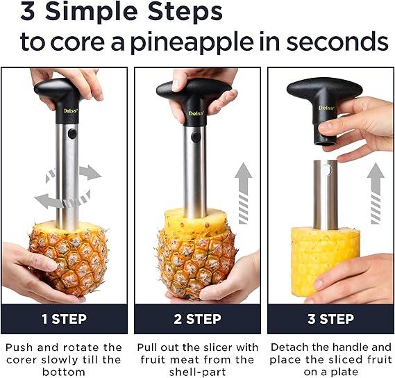 pineapple cutters Pineapple Corer And Slicer 2 In 1 Stainless Steel Core Remover Dishwasher Safe Pineapple Rings Cutter With Non Slip Detachable Handle Easy Kitchen Fruit Tool Ideal For Home Kitchens & Restaurant (1pc) 1