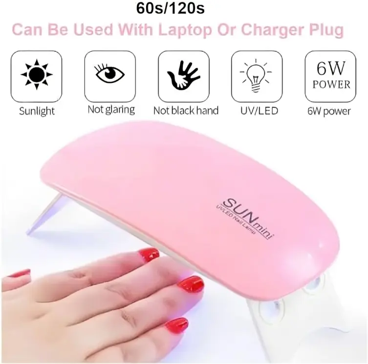Portable LED Mini Nail Lamp 6W Gel Dryer for Women and Girls (Pink) - Nail Art Tool - Cutics, Polish 2
