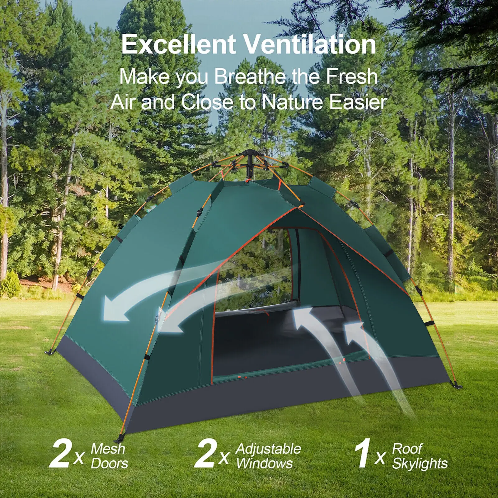 3-4 Man Automatic Instant Double Layer Pop -Up Camping Tent Waterproof Outdoor