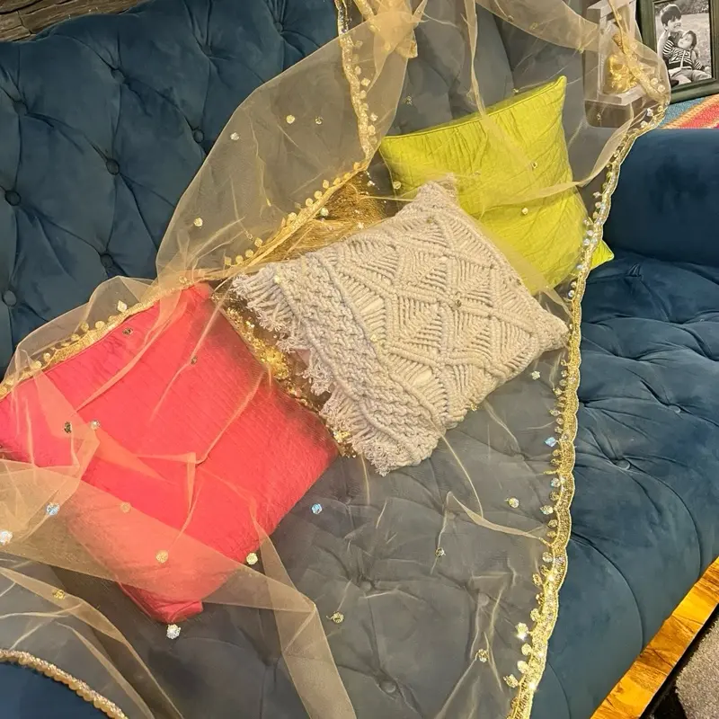 Women Beigish Gold  Net Dupatta with Gota Work. wallima Net hijab. Bridal scraf. Gift for her USA UK Canada 6