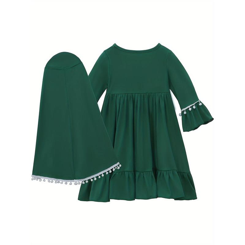 Un traje de primavera y otoño para jóvenes musulmanes de un solo color + un pañuelo para la cabeza 5