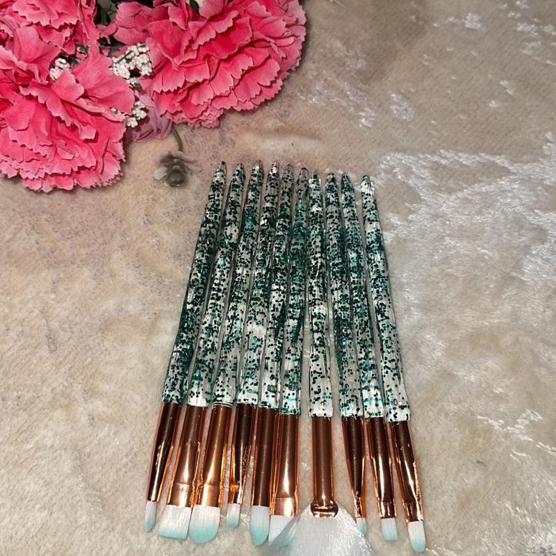 10pcs Crystal Glitter Makeup Brush Set for Eye Shadow, Eyebrow, Blending, Highlighter, and Power - Facial Cosmetic Beauty Tool Set tattoo sticker Foundation Setting Powder Flawless Smooth 2