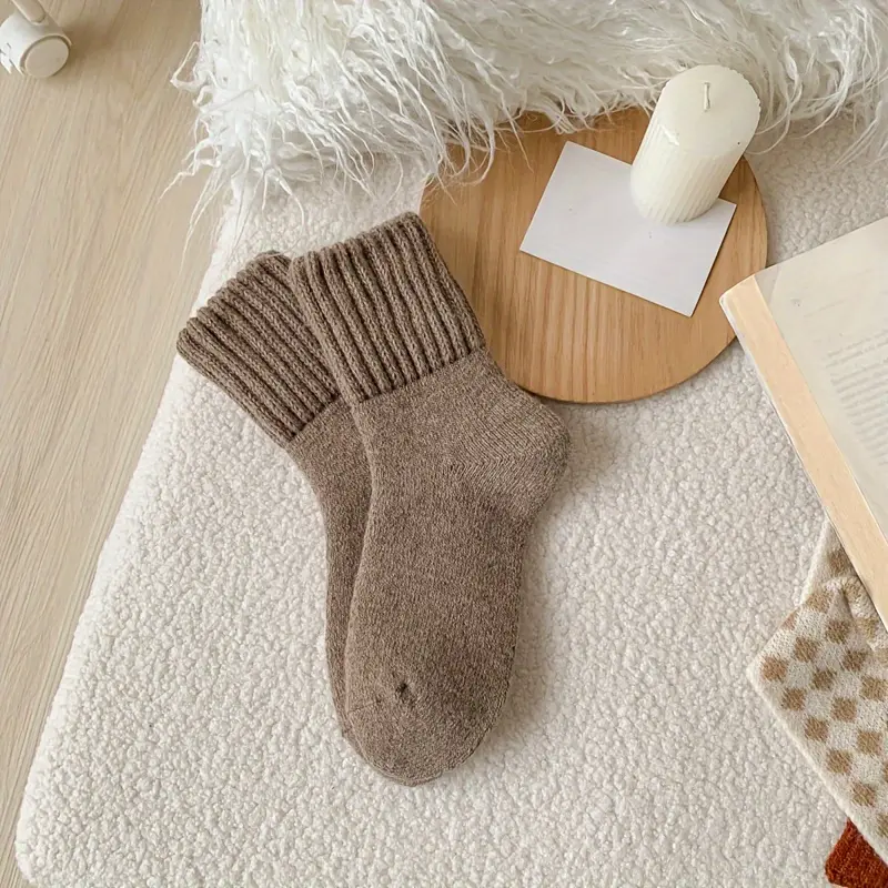 5 Pairs Simple Solid Thickened Socks, Comfy & Soft Unisex Mid Tube Socks, Women's Stockings & Hosiery 8