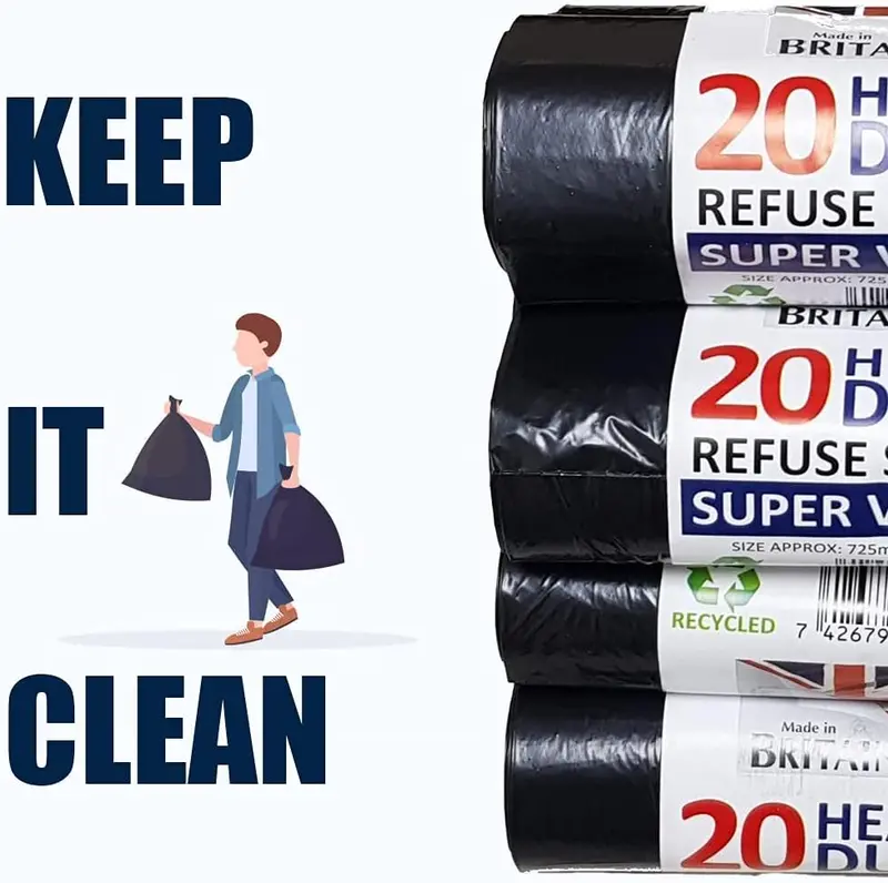 200 Medium Duty Black Refuse Sacks Rubbish Bags Bin Liners Large Household Pack 3