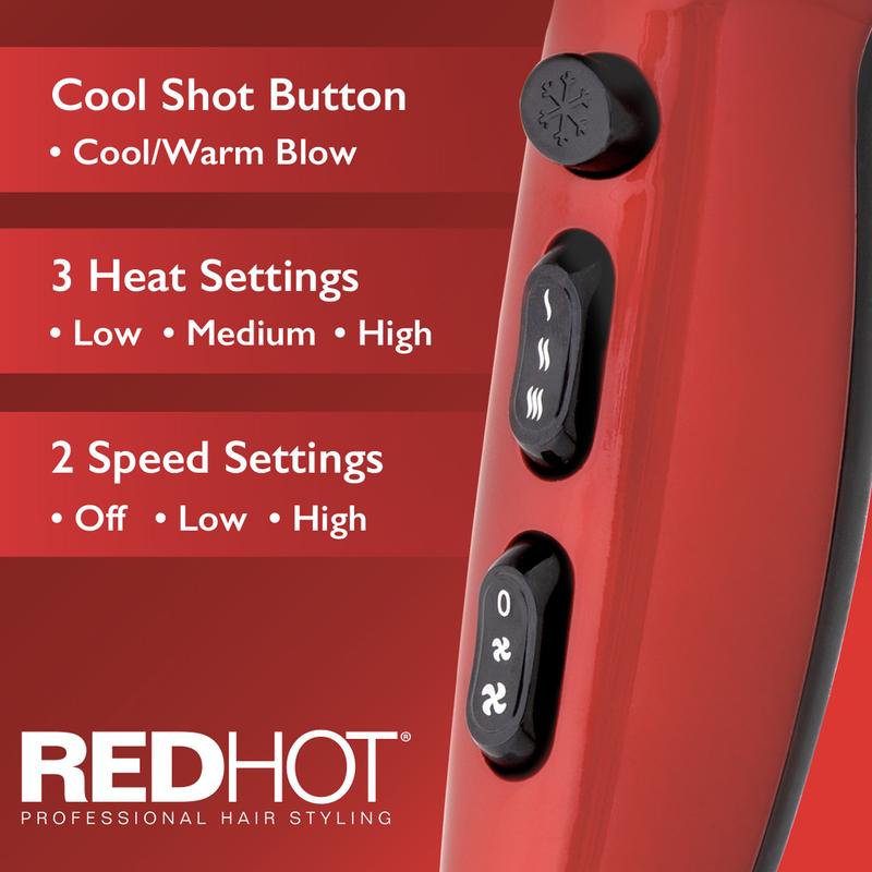 Red Hot Professional Hair Dryer with Diffuser 3