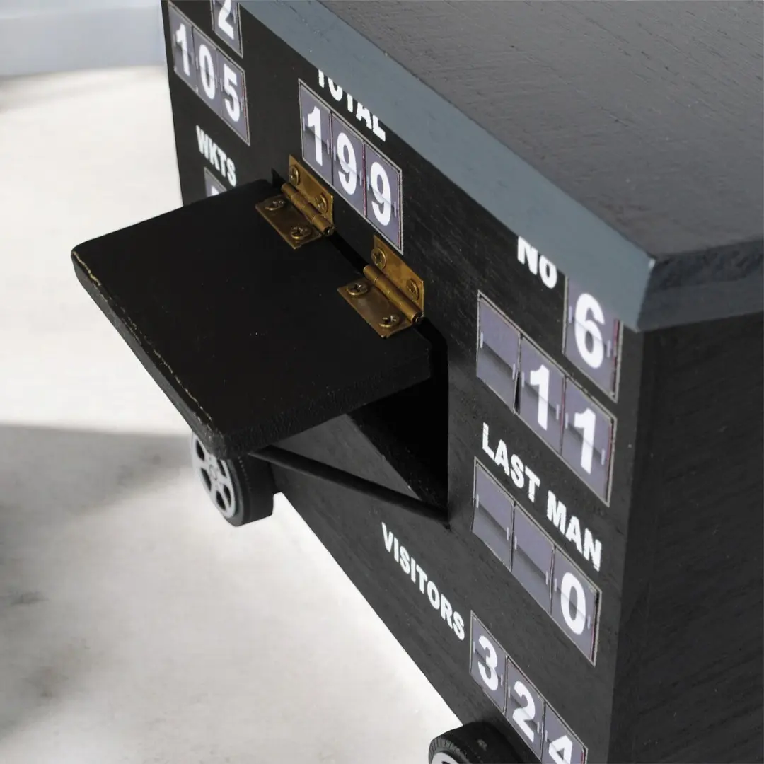 Cricket Scoreboard Desk Tidy | Authentically Designed | Store Phones   Stationery | Personalise Scores | Ideal for Cricket Enthusiasts | Gray, Wood