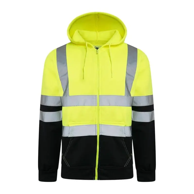 Hi Viz Reflective Tape Zipper Hoodie | Hi Viz, Soft Stretch Material, Durable Full Zip Uniforms , Long Sleeve Menswear Comfortable Relaxed Fit, Machine Washable, waterproof Sweatshirts Hoodie Tops 4