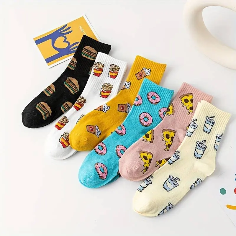 What's Your Favorite - x6 Different Pairs of Colourful Cartoon Food Print Socks to Pick From