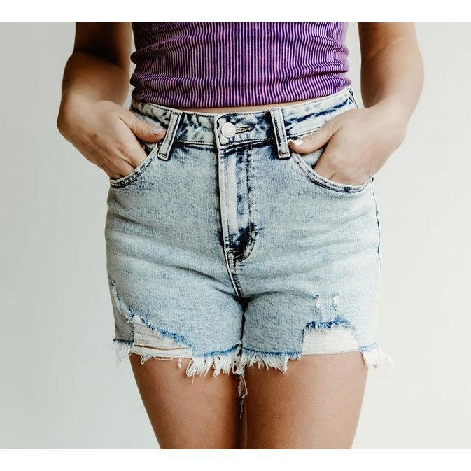 Risen High Rise Distressed Denim Shorts 1