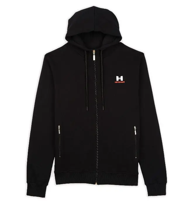 BLACK ZIPPY HOODIE - WHITE AND RED LOGO Classic Cotton