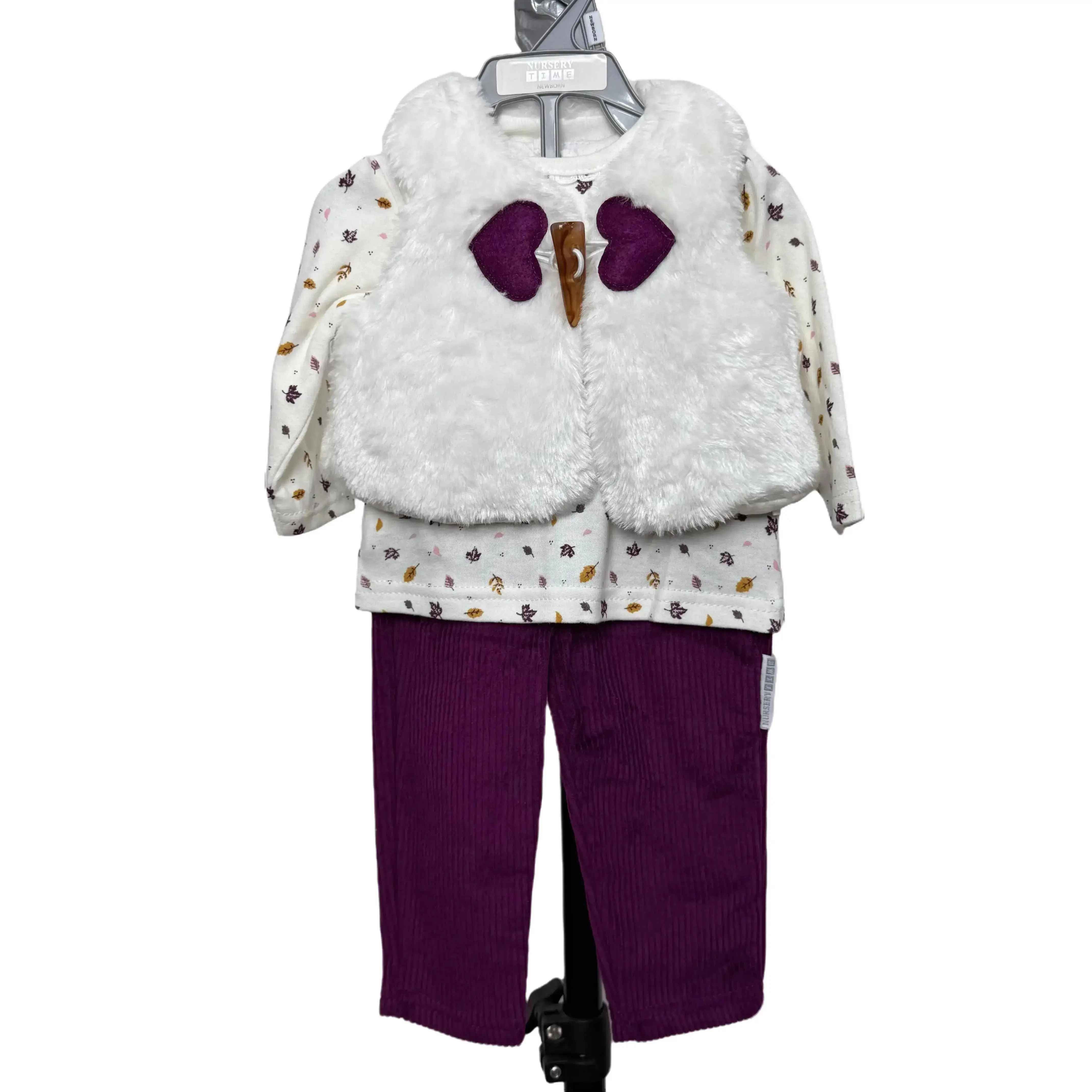 Woodland Baby Girls Leggings Set - Cotton, Embroidered Top & Gilet, 3-Piece NB to 6M