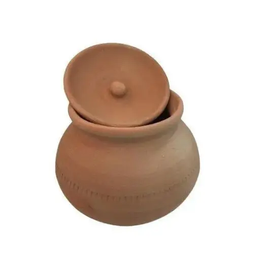 Matka Chicken Egg Biryani, unglazed earthen clay/handi pots 800ml, 14x14cm lided Cookware Traditional Meat honey pot red with handle 1