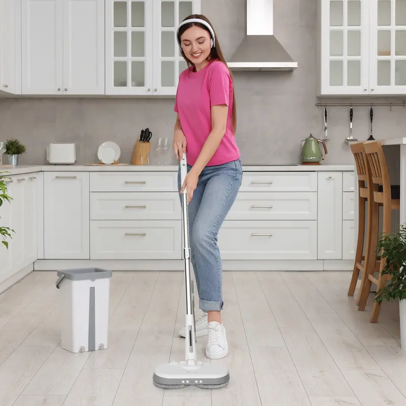 Cordless Electric Mop with Detachable Water Tank & Headlight - Quiet Rechargeable Hard Floor Cleaner for Tile, Hardwood, Laminate - White 3