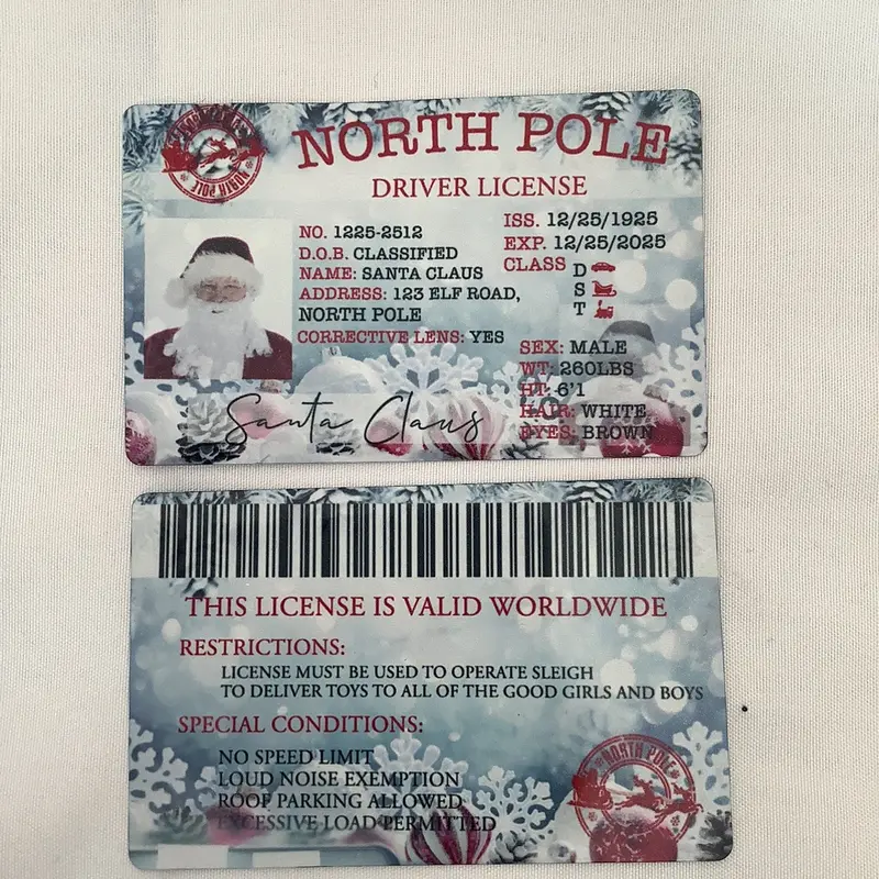 Santa lost licence printed on both sides. 1