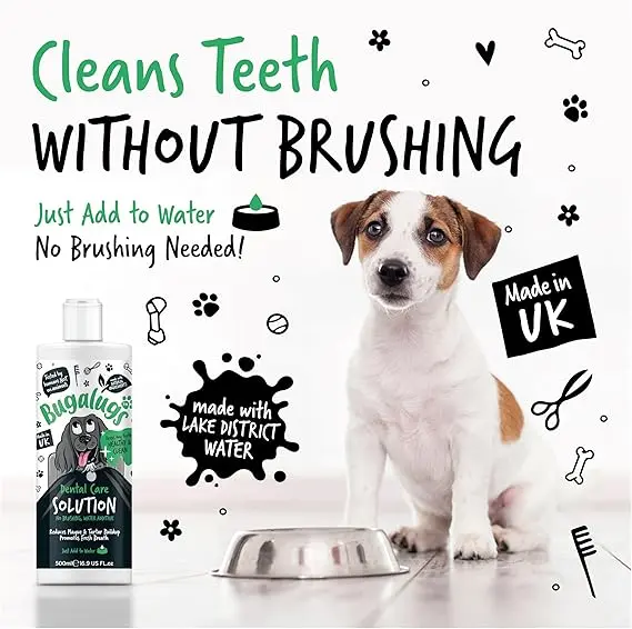 BUGALUGS Dog Breath Freshener Dental Care Water Additive. Clean Teeth, Healthy Gums & Fresh Breath - Natural Dog plaque remover & tartar remover for teeth - No Brushing Needed 1