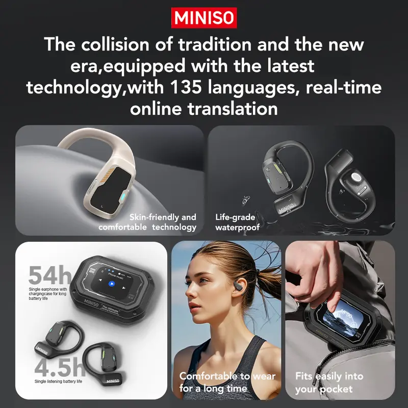MINISO M98 Wireless Headphones, Over 135 Language Translation, Bluetooth Earphones, OWS Earbuds, Full Color Display Touch Screen Headset, Low Latency Gaming Earphones, Holiday Essentials, Christmas Gifts 5