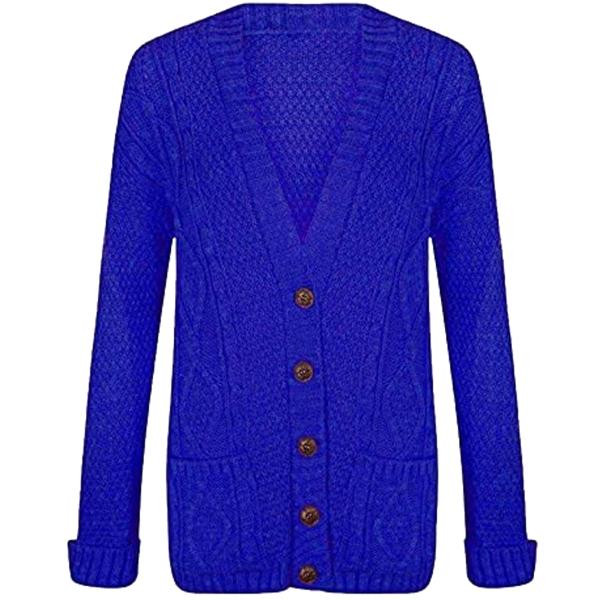 Womens Long Sleeve Chunky Cable Knitted Grandad Cardigan Girls Button Up Pocket Cardigan 8