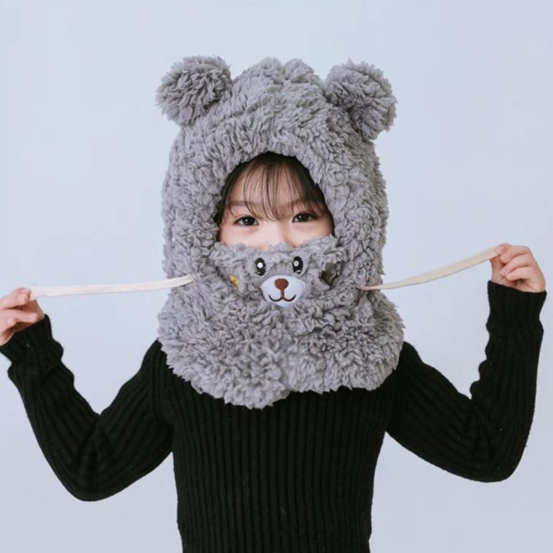 Product Introduction of Trend children's hat winter neck one men's and women's baby ear protection face cap cute bear plush warm fashion 6