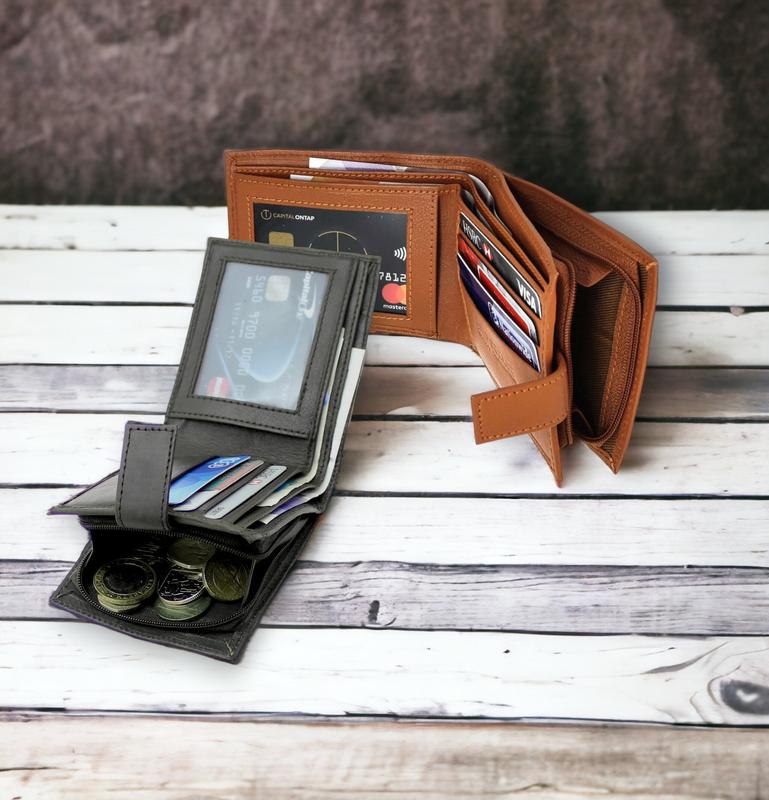 Mens Soft Real Leather Money Wallet RFID Protected Credit Card Holder, ID Window & Side Secured Zipped Coin Pocket 44 0