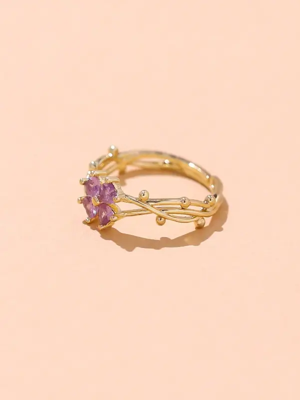 1pc Four-Leaf Clover Ring, Fashionable Minimalist Golden Copper Zirconia Clover Love Open Ring For Women, Suitable For Daily, Date, Party, Accessory 4