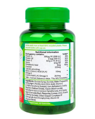 Holland & Barrett Kids Multivitamins & Omega 3 – 60 Lemon & Lime Flavour Gummies | Supports Mental Performance, Vision, Bones & Immunity | With Flaxseed Oil, Vitamin D, A, C & E | For Children 3+ 1