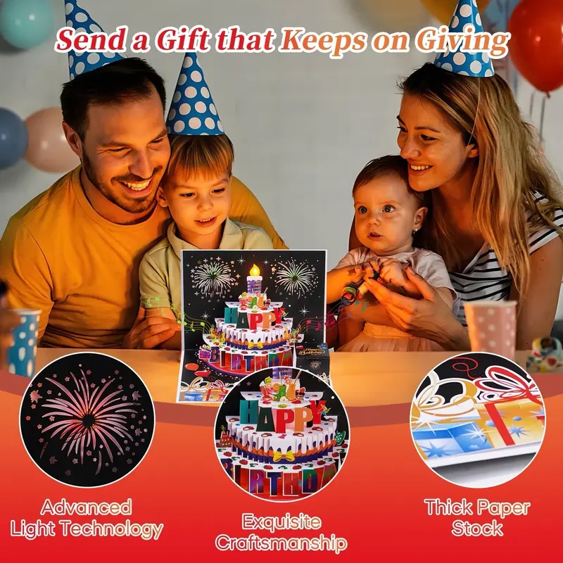 Birthday Popup Greeting Card with Lights, Music, and Candle Gift Bracelet 5