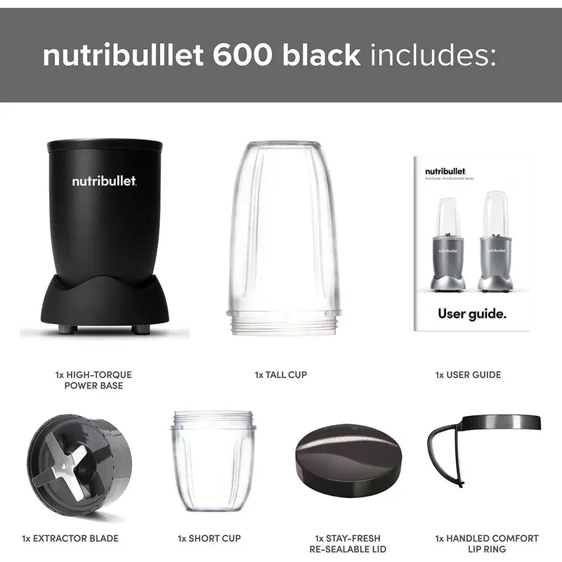 2025NEW-nutribullet Blender 600 Series - Powerful 20,000 RPM Extractor Blends Frozen Fruit, Nuts & Ice - 7 Piece Kit Includes 1x Tall Cup, 1x Short Cup, 1x Handled Ring & 1x Sealable Lid - Ideal for Smoothies 1