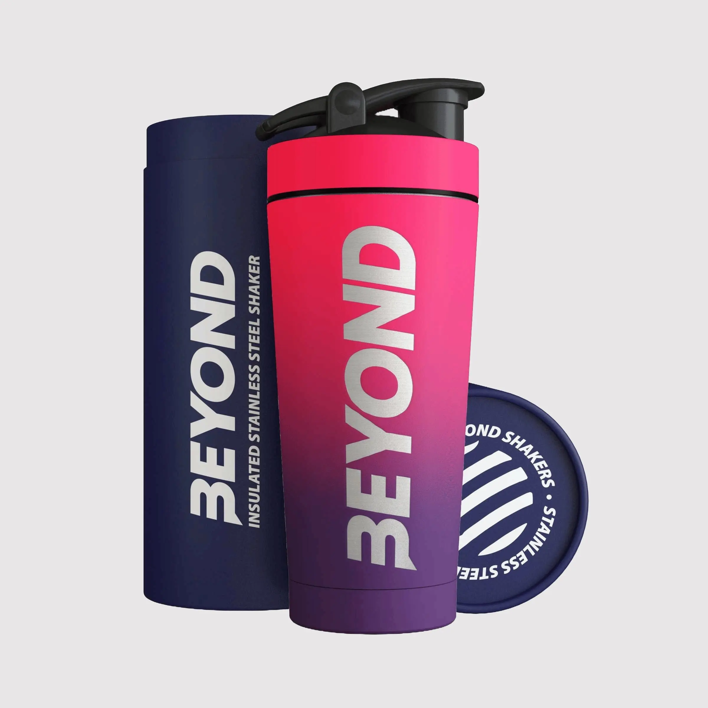 Beyond Fitness Premium Insulated Stainless Steel Protein Mixer Shaker Supplement Bottle - Metal and BPA Free Pink & Purple