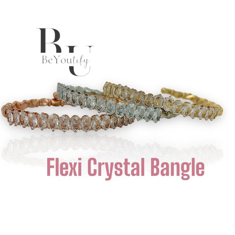 Oval Crystal row flexible bracelet in silver, rose gold or gold P28 1