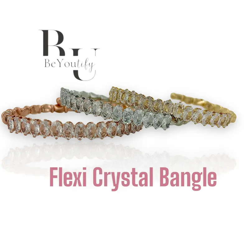 Oval Crystal row flexible bracelet in silver, rose gold or gold P28 1
