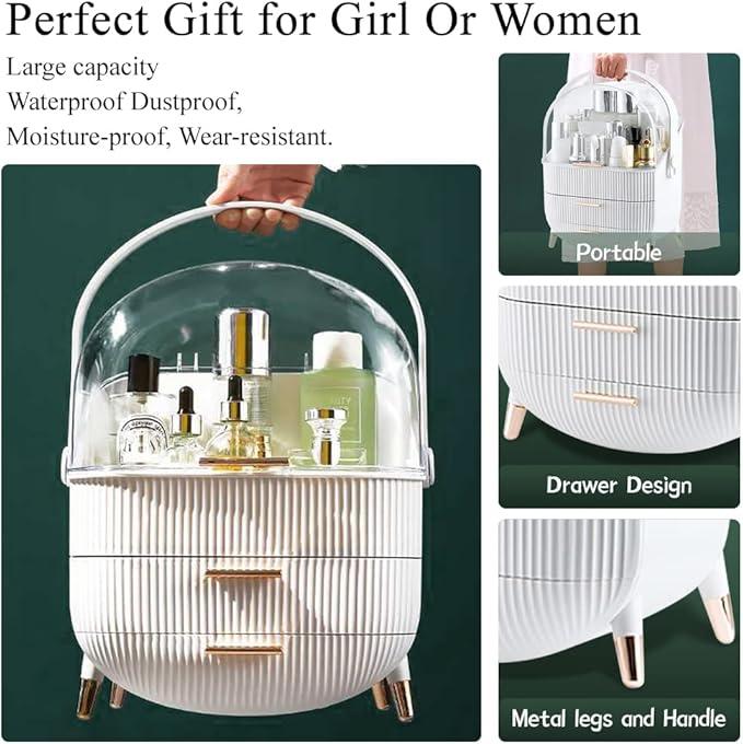 Multi-Function Make Up Case Waterproof Dustproof Cosmetic Storage Box with Transparent cover, Organizer Skin Care Products Jewelry Organizer, Finishing Box for Bedroom Bathroom Desktop, Easy to Carry In Hand, Valuable gift for mother, wife and girlfriend. 6