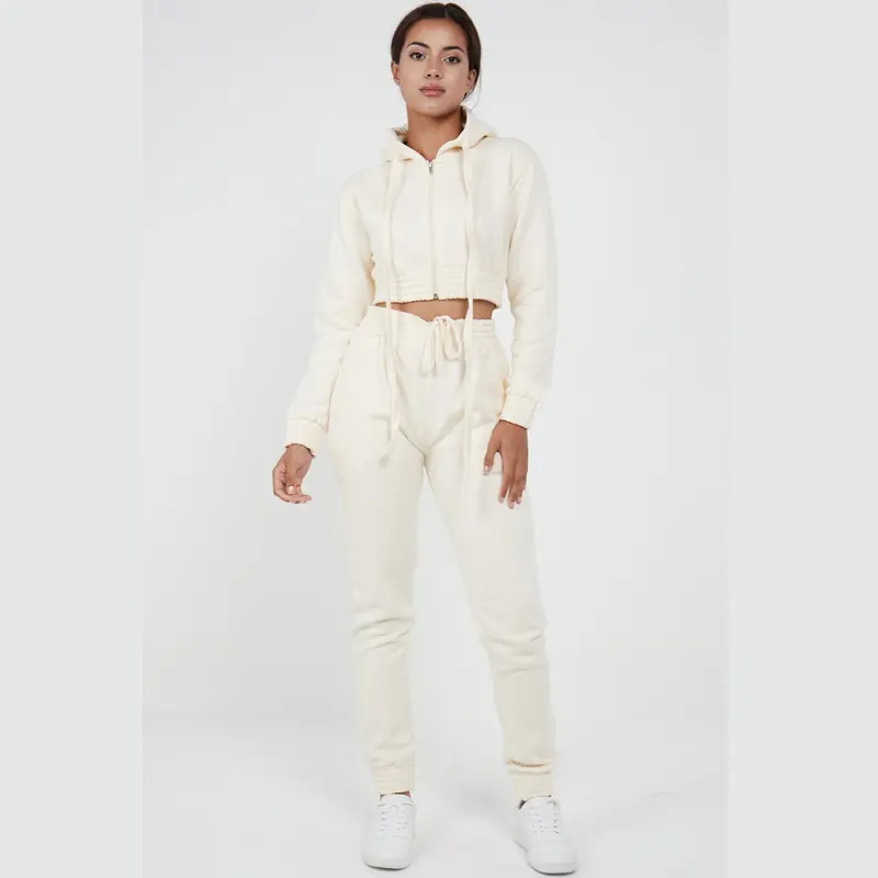 Crop Zip Hooded Loungewear - Valentina Cropped Drawstring Jogger Womenswear Overalls Stitch Suits Underwear Lady Comfort 6