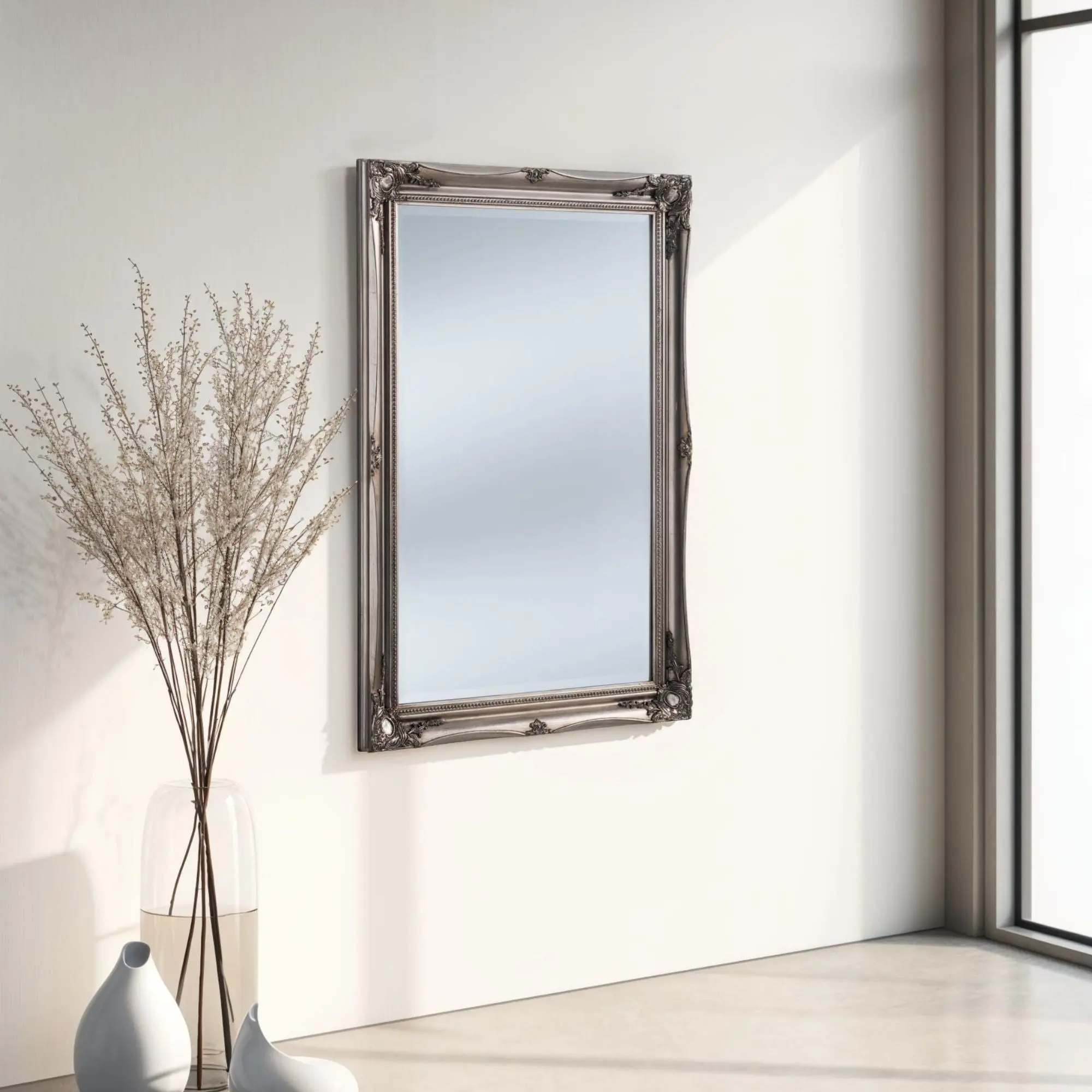 French Carved Silver Mirror