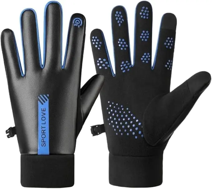 ONESAVE Non-Slip Thermal Gloves -  Winter Warm Touch Screen Faux Leather Gloves for Men Driving Cycling Bike Gloves canelo