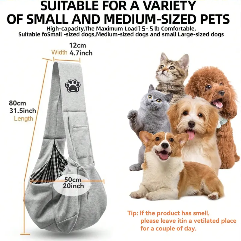 MILAN GOLD 1pc Breathable Portable Pet Carrier Sling Bag, Suitable For Outdoor Walking, Commuting, Shopping For Cats And Small Dogs 6