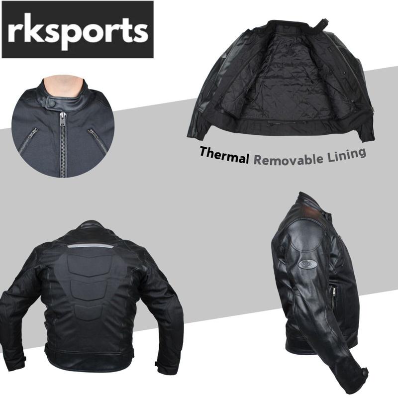 Rksports Atom Motorcycle Motorbike Leather Textile Waterproof Mens Jacket CE 2