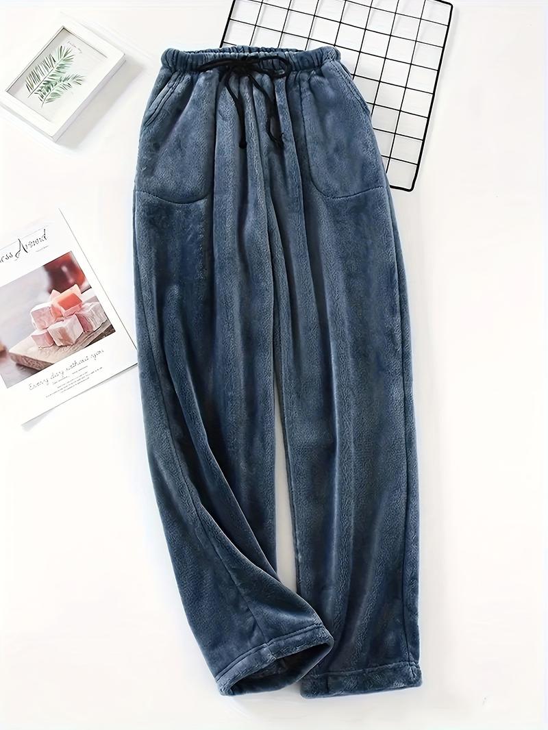 Product Introduction of Plus Size Men's Simple Style Casual Pajamas Bottoms Loose Pants, Solid Plush Thickened Warm Pants Home Pajamas Bottom 16