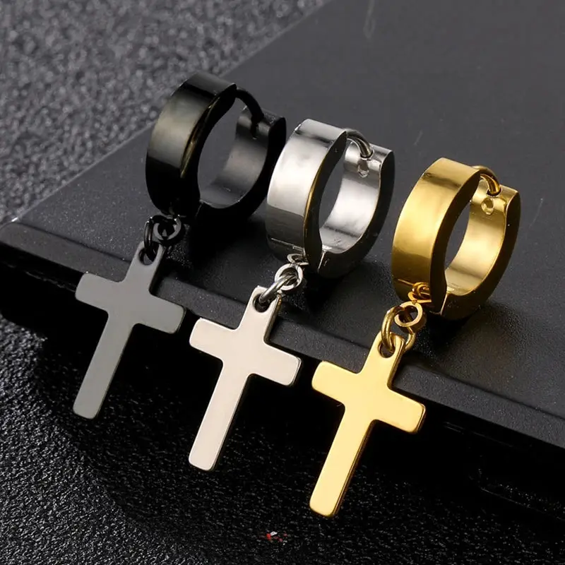 Gothic Cross & Stars Stainless Steel Dangle Earrings,Unisex