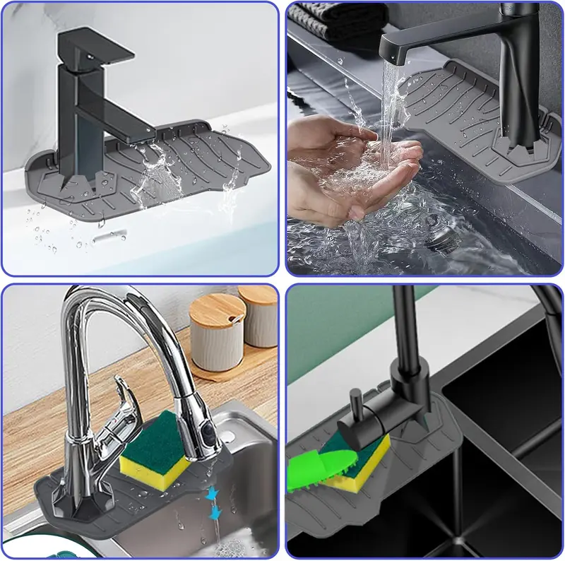 Silicone Sink Splash Tray Mat, Silicone Draining Mat Around Tap, Kitchen Sink Splash Guard, Sink Mat, Sink Faucet Mat, Behind Faucet Protector Mat for Kitchen Bathroom Countertop 6