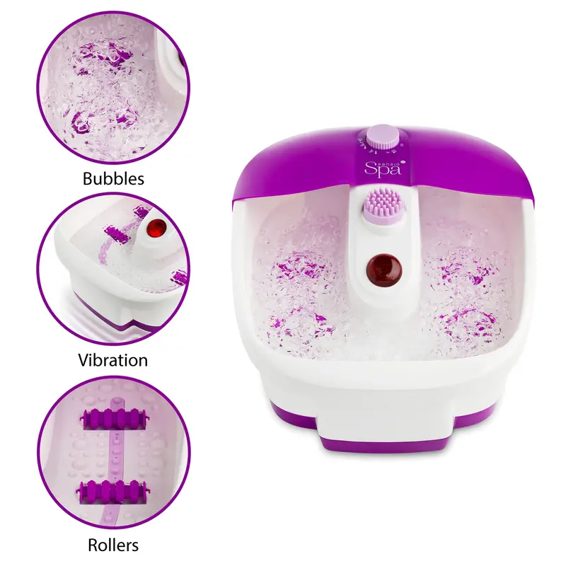 Sensio Spa Foot Spa Massager Pedicure Bath Nine accessories Pamper Your Feet with Heat Bubbles and Massaging Tools All In One Home Salon Therapeutic Massage Tub Pedicure Set White Purple 1
