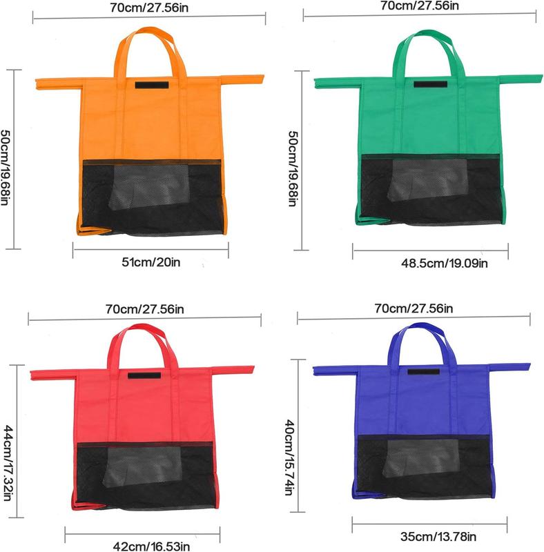 4Pcs Trolley Bags Reusable Shopping Bags Folding Supermarket Trolleys Packet Shopping Trolley Bags in Orange Green Red Blue Trolley Bags for Shopping Cart 1
